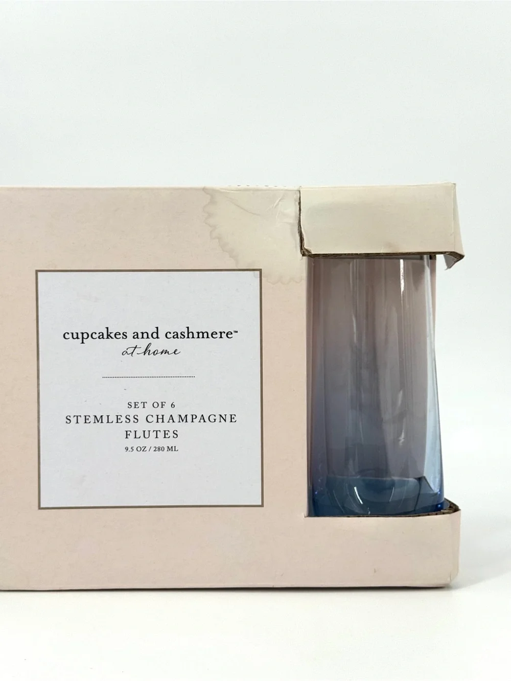 NIB (6) Cupcakes & Cashmere Home Ombré Blue Stemless Champagne Flutes